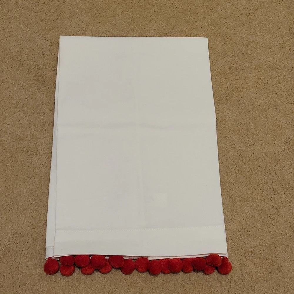 Reindeer on Chimney Hand Towel White with Red Ball Tassels